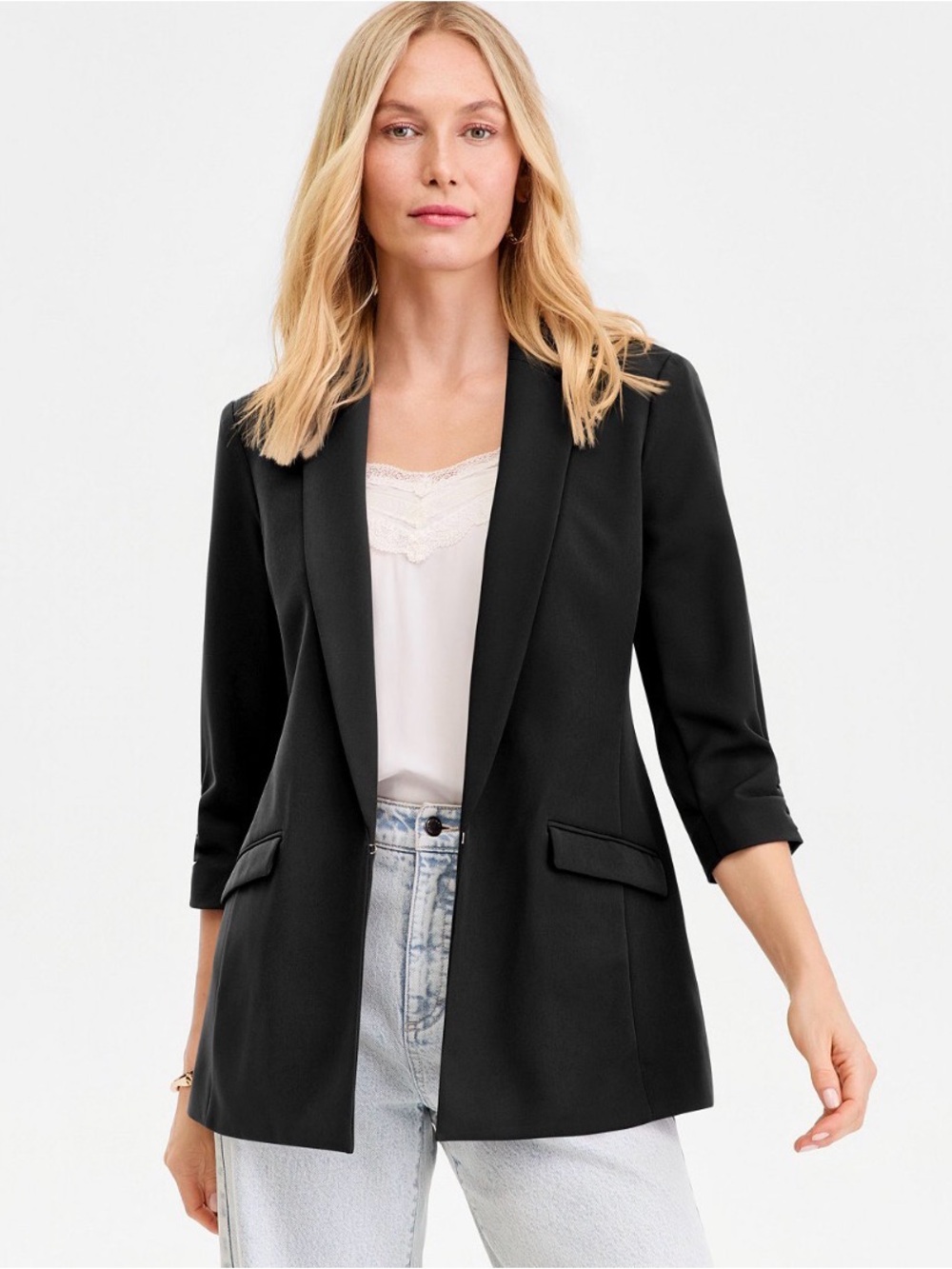INC International Concepts Black Open-Front Women's Blazer